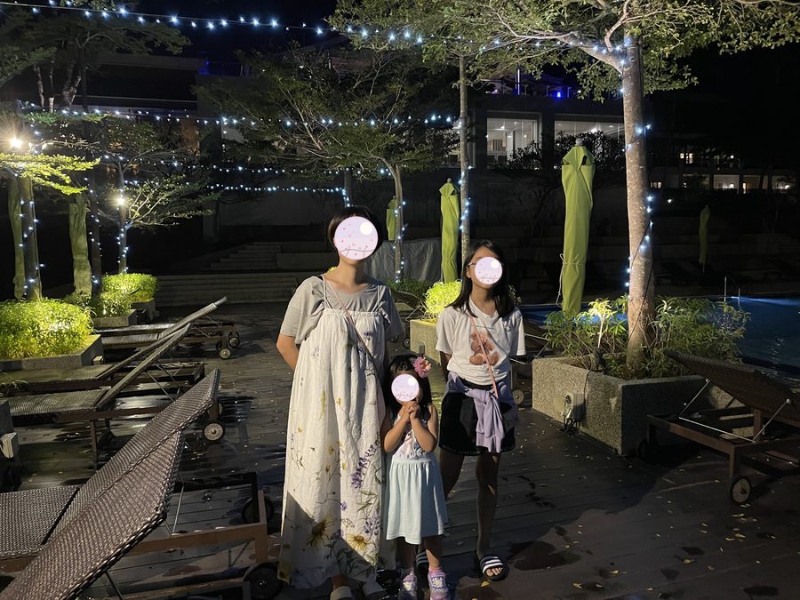 The whole family, walking round the lights on New Year's Eve.
