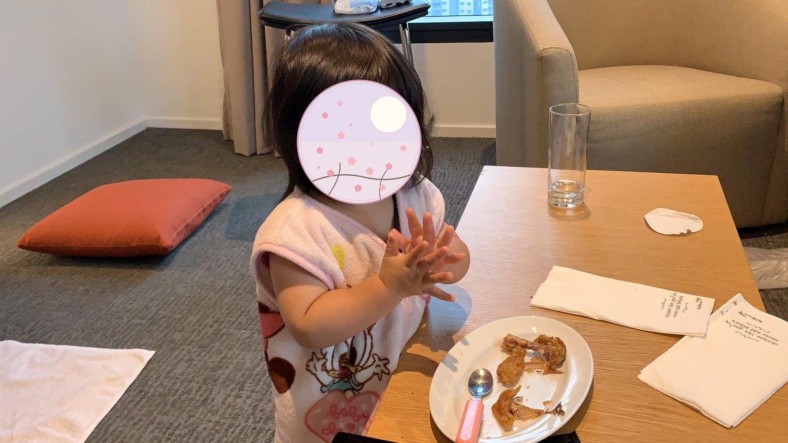 Having a snack in the condo living room