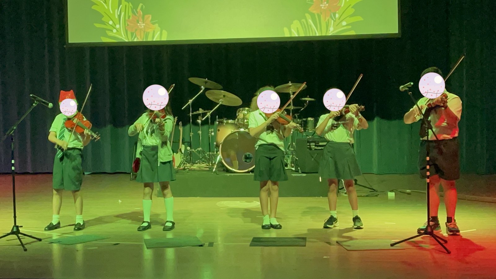The strings ensemble lined up on stage