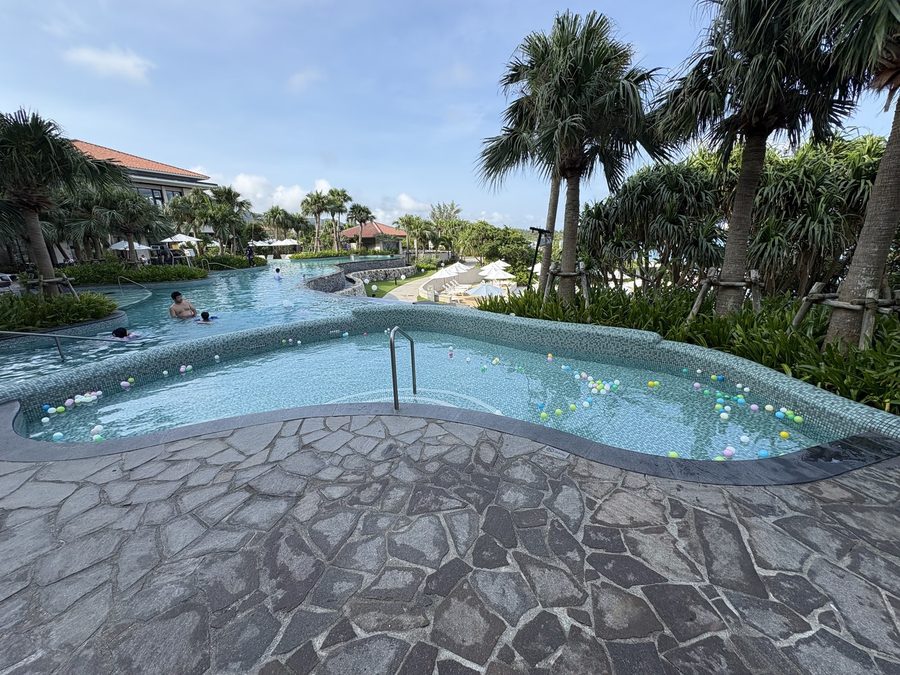 The shallow pool for small children, with balls floating in it